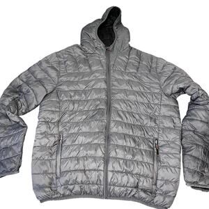 Hawke & Co Jacket Mens Large Gray Hooded Packable Puffer Coat Lightweight HDN616